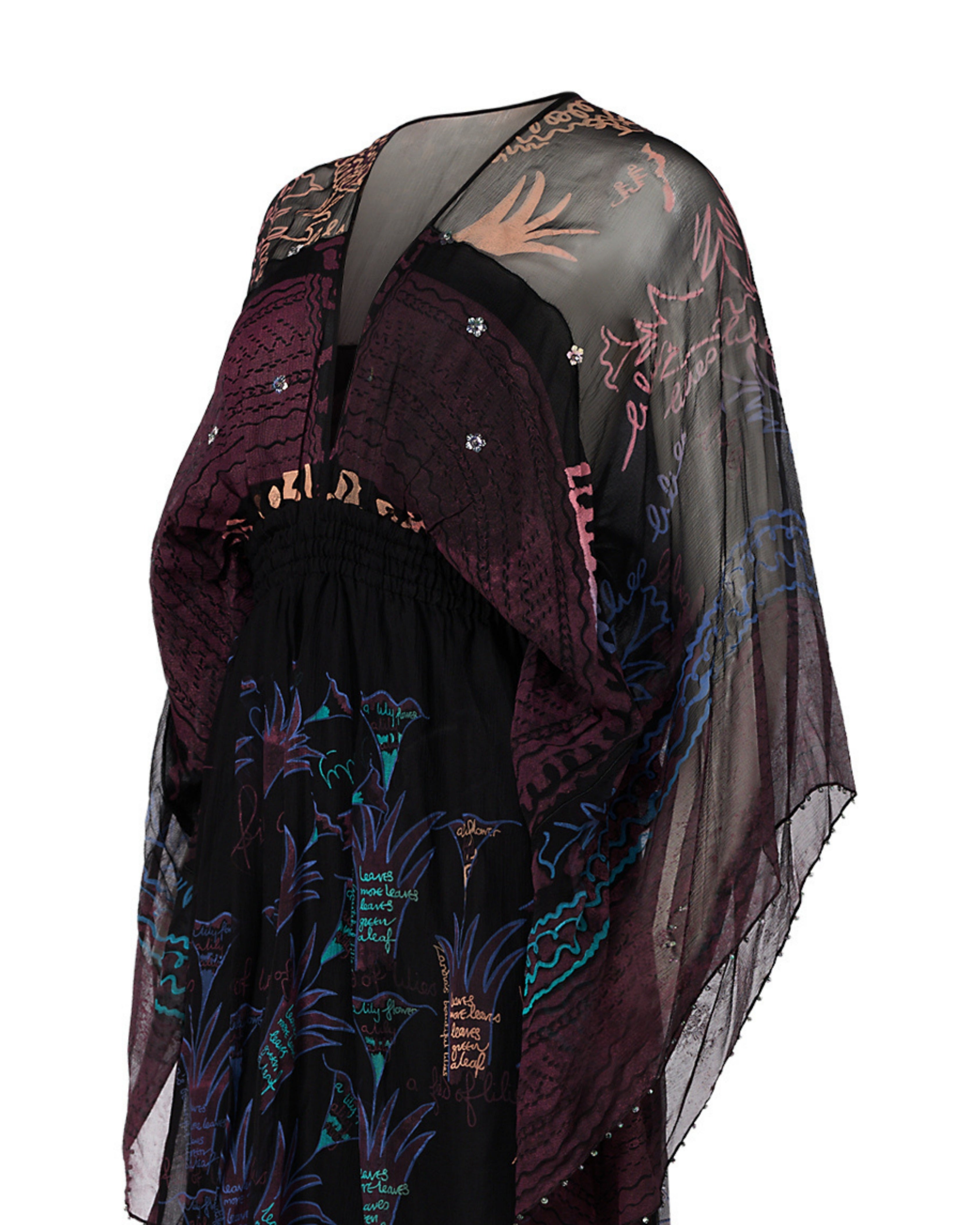 2010s Zandra Rhodes Chiffon Bohemian Dress