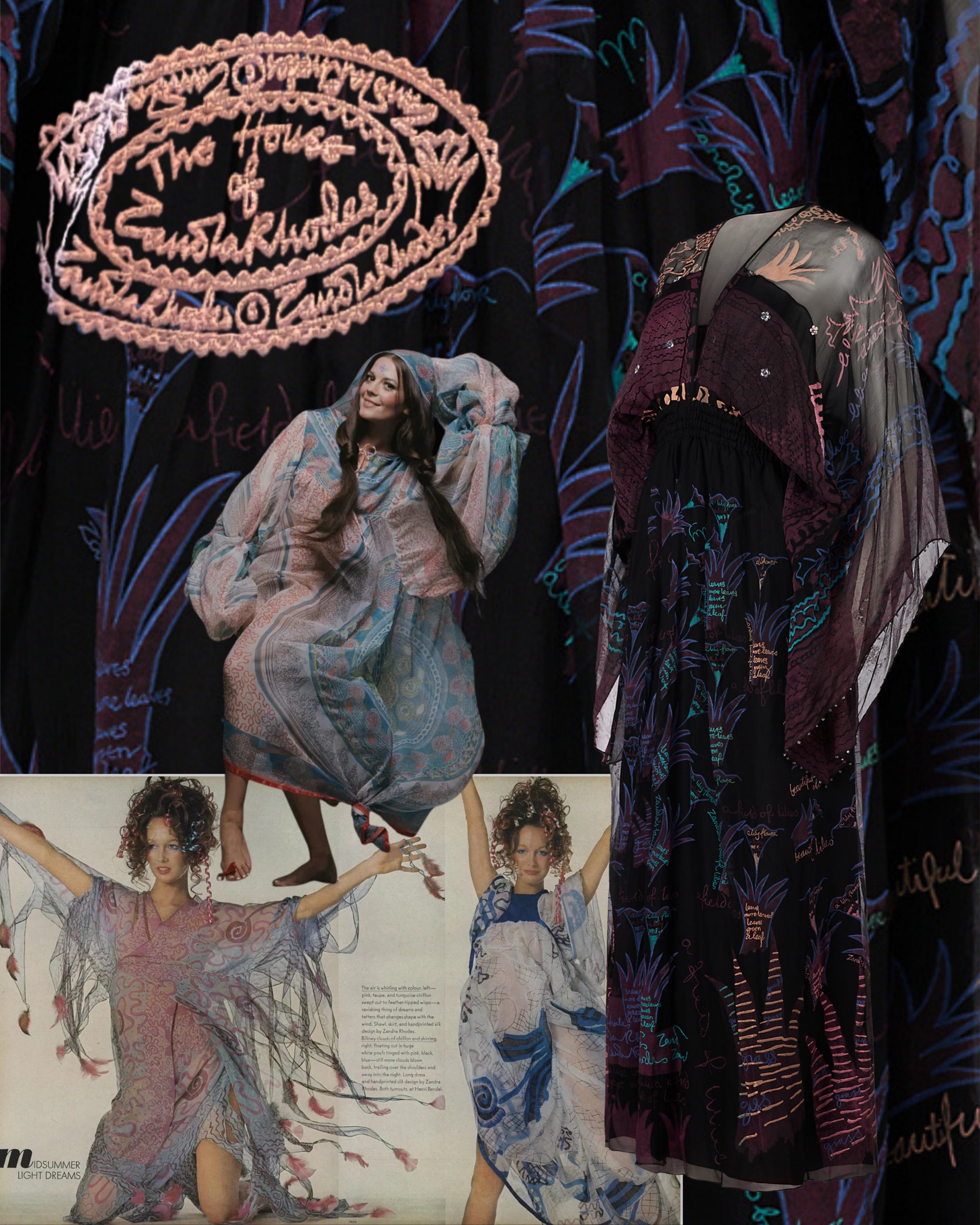 2010s Zandra Rhodes Chiffon Bohemian Dress