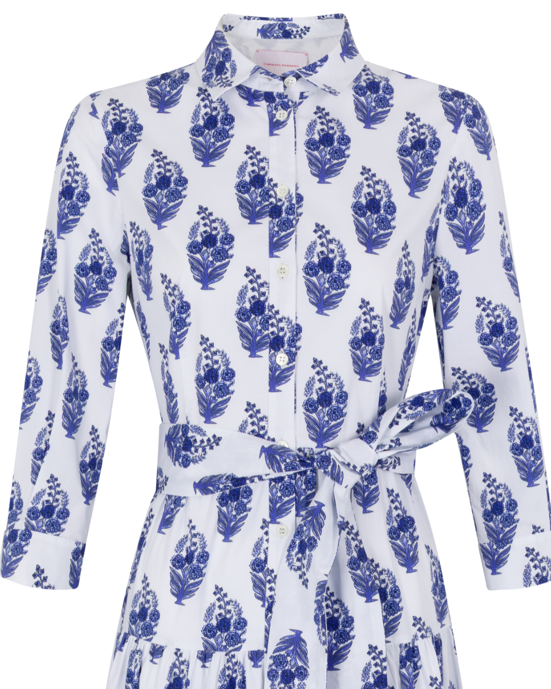 2025 Carolina Herrera Blue and White Floral Midi Dress