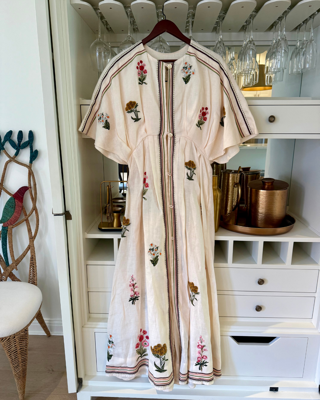 2026 Agua Bendita Linen Embroidered Maxi Dress