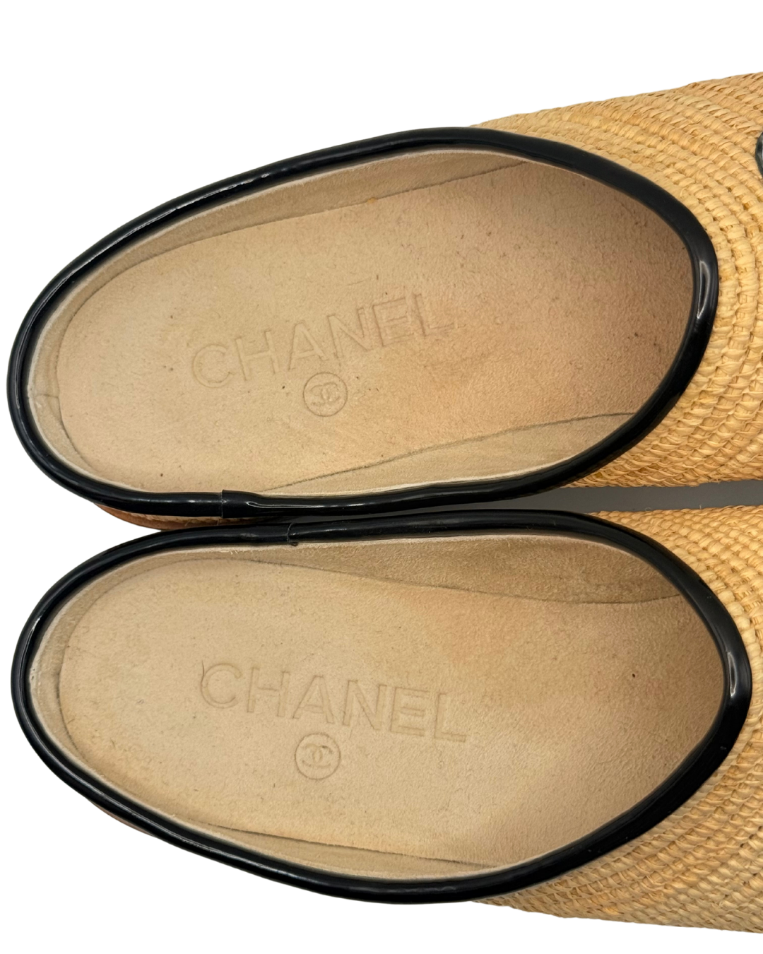 c. 2019s Chanel Raffia and Patent Leather Slides
