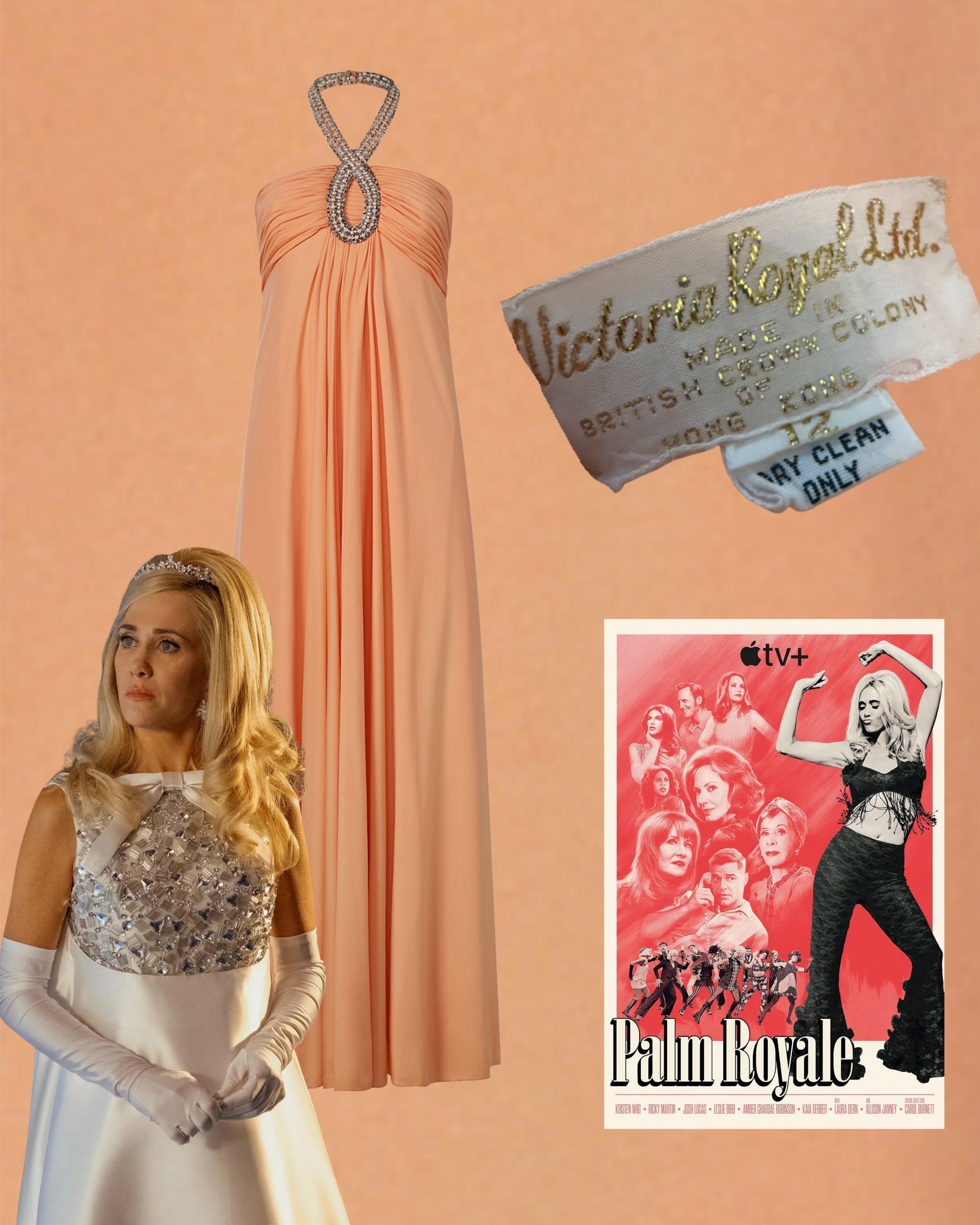 1960/70s Victoria Royal Ltd. Salmon-Colored Gown