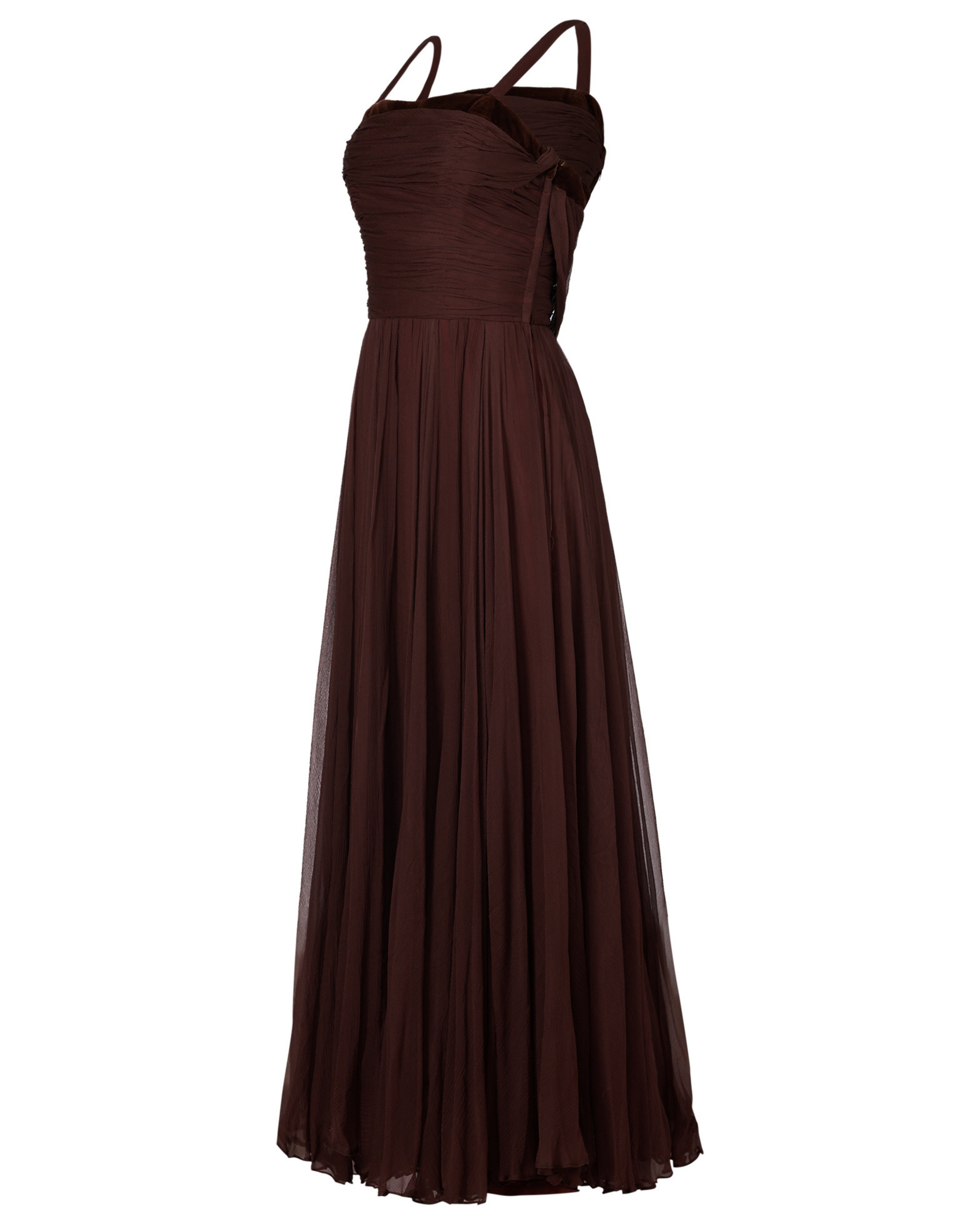 1960s Jean Allen Brown Chiffon Gown