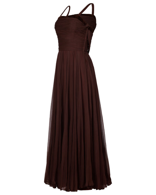 1960s Jean Allen Brown Chiffon Gown