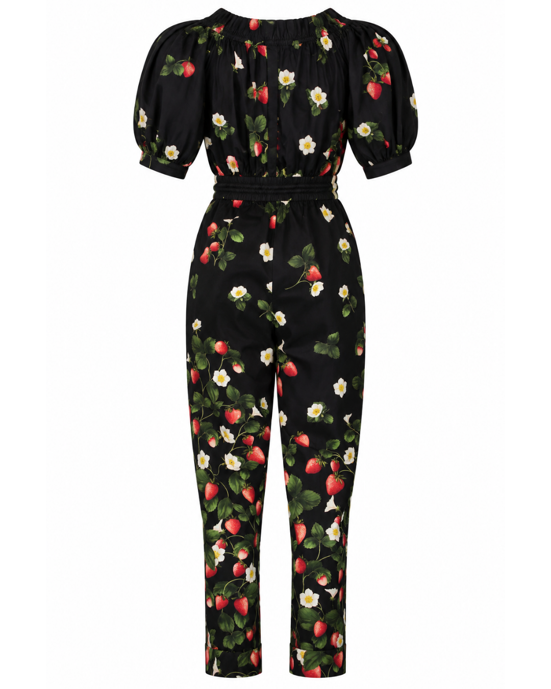Spring 2022 Oscar de la Renta Black Strawberry Print Jumpsuit