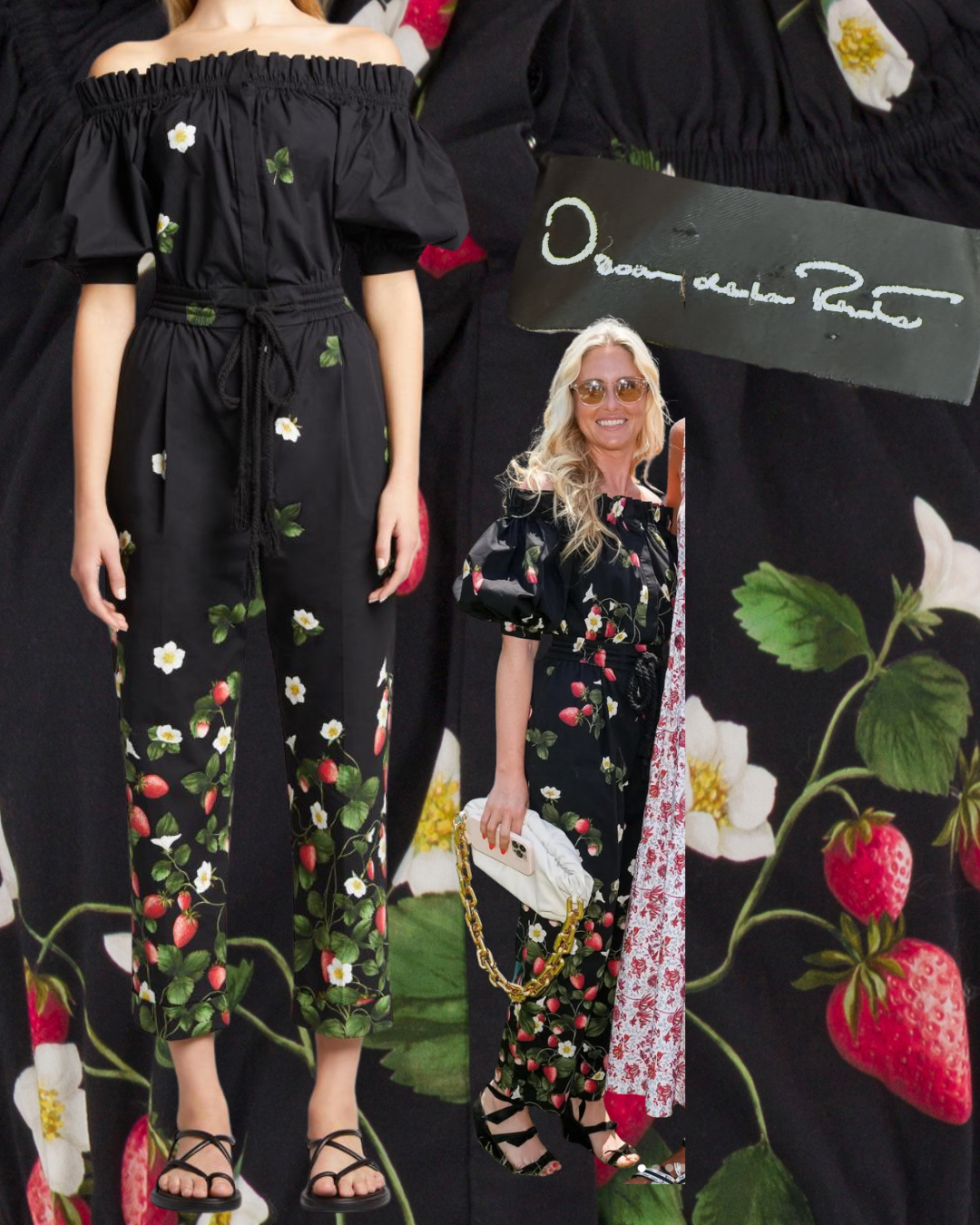 Spring 2022 Oscar de la Renta Black Strawberry Print Jumpsuit