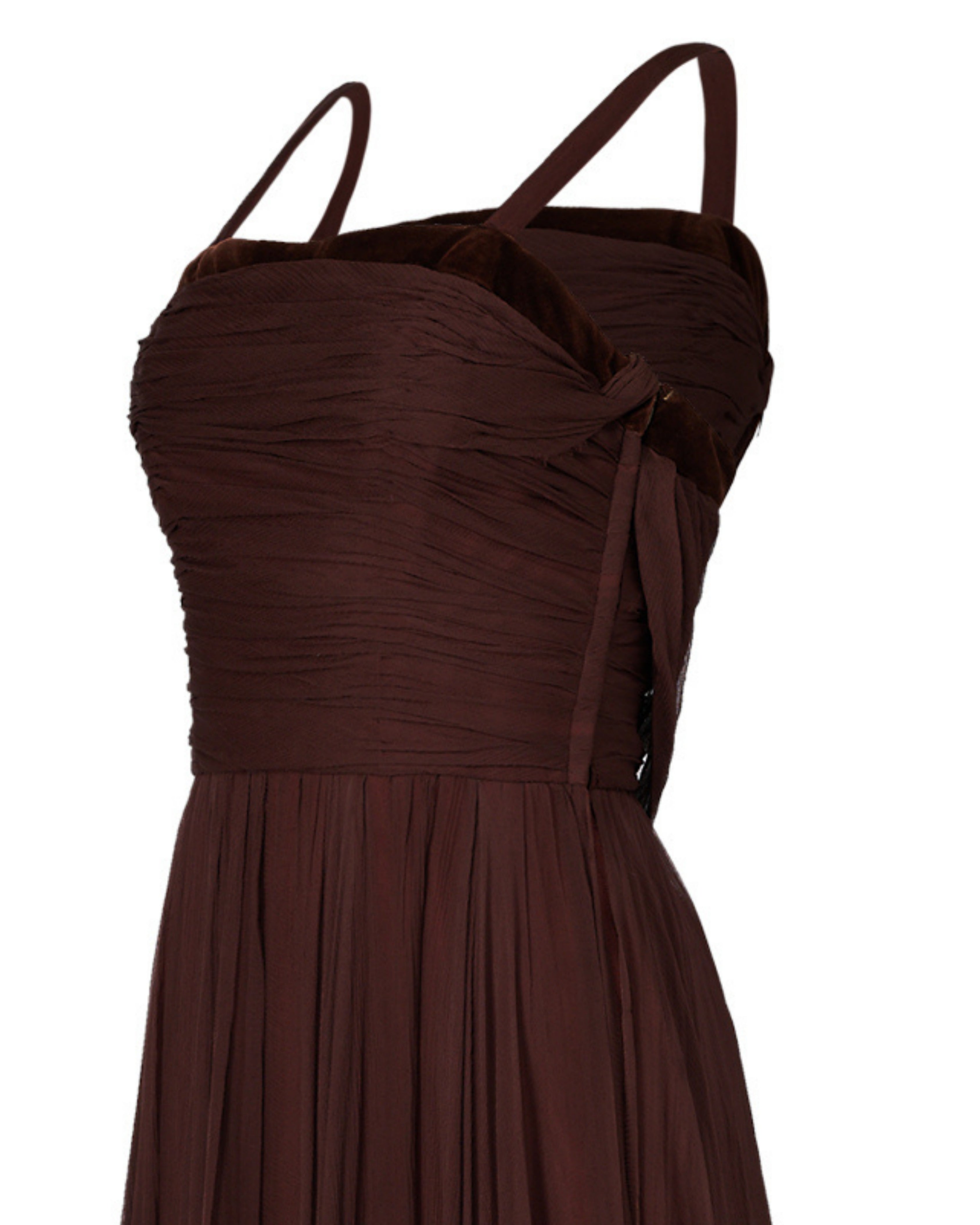 1960s Jean Allen Brown Chiffon Gown