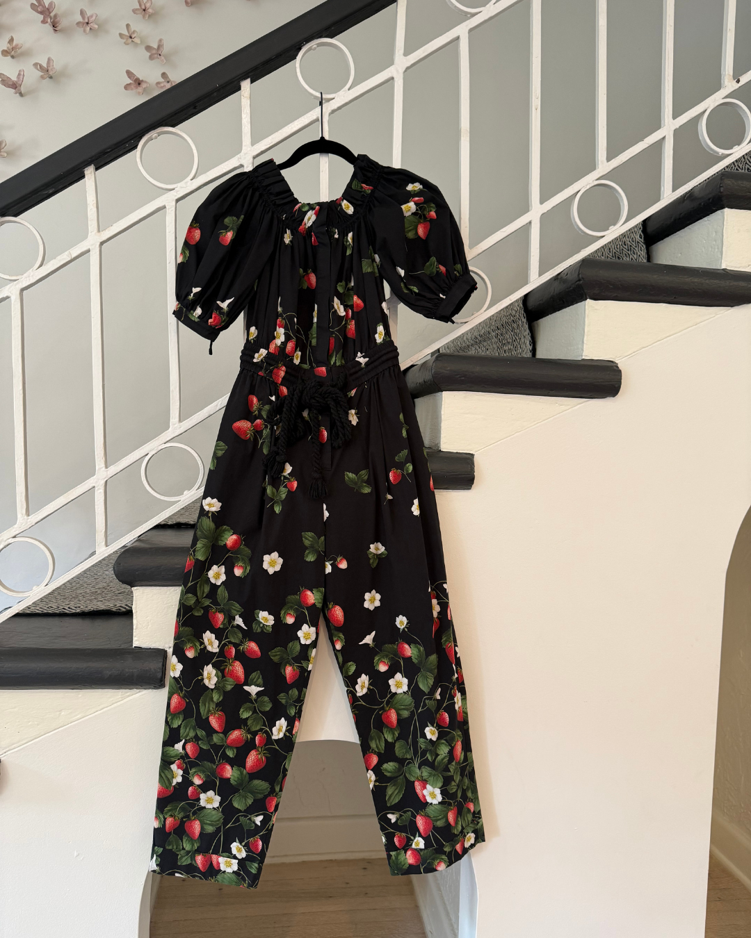 Spring 2022 Oscar de la Renta Black Strawberry Print Jumpsuit