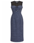 1950s Black and Blue Silk Sheath Midi Dress