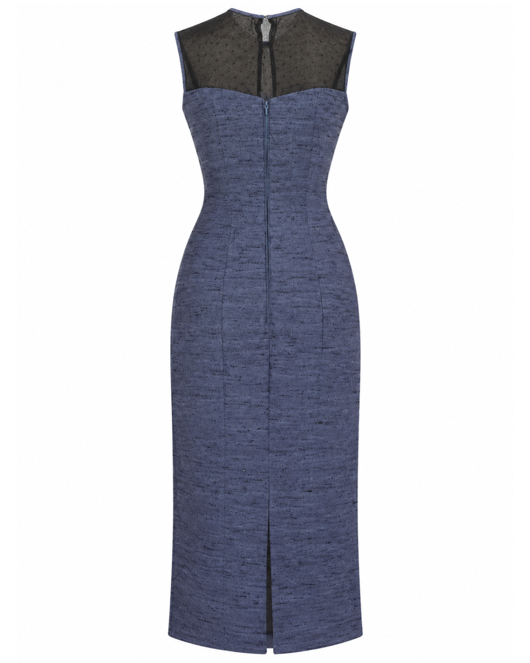 1950s Black and Blue Silk Sheath Midi Dress