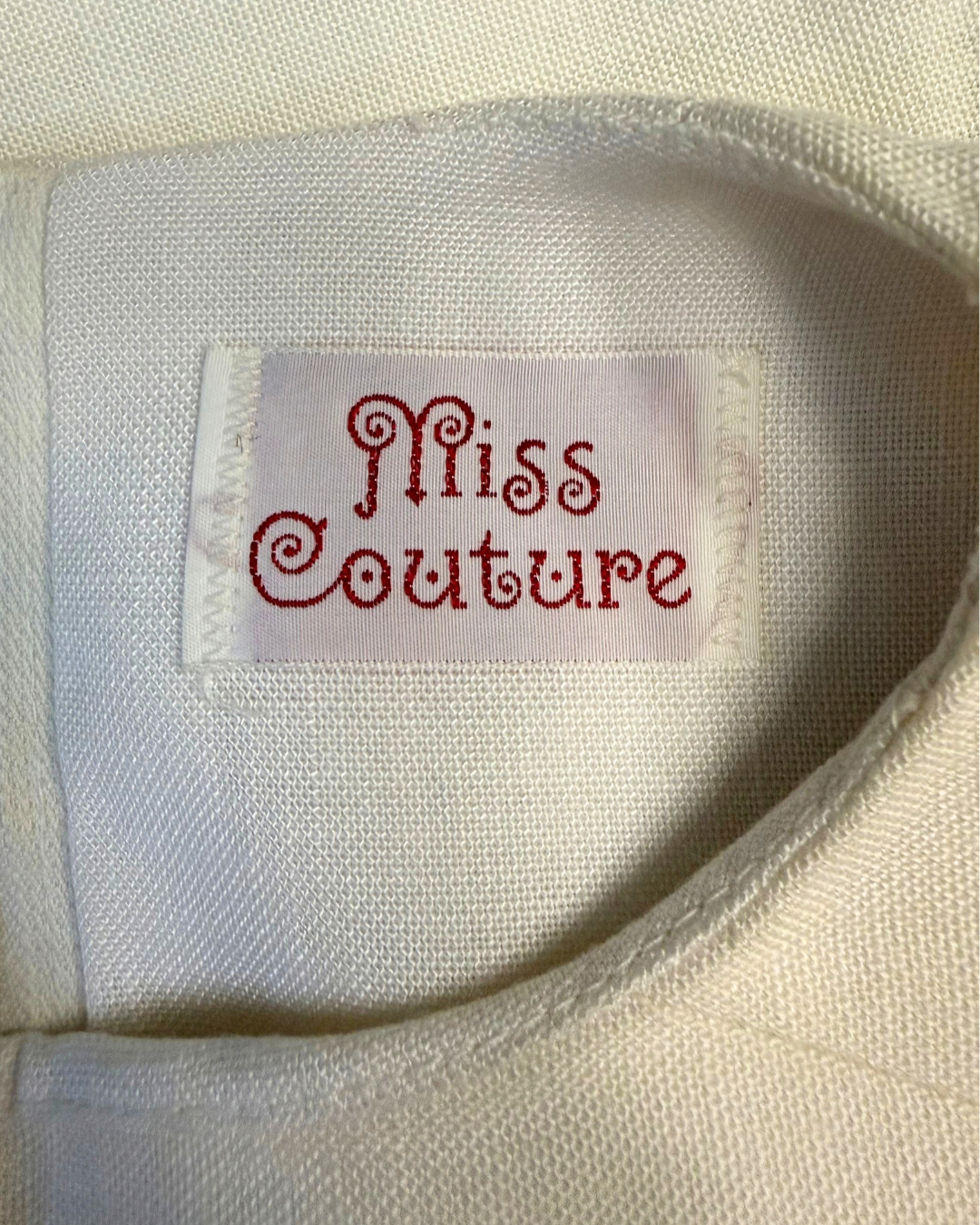 1960s Miss Couture White Knee-Length Dress with Blue Fringe Hem