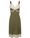c. 1940s Olive Green Lace Slip Dress