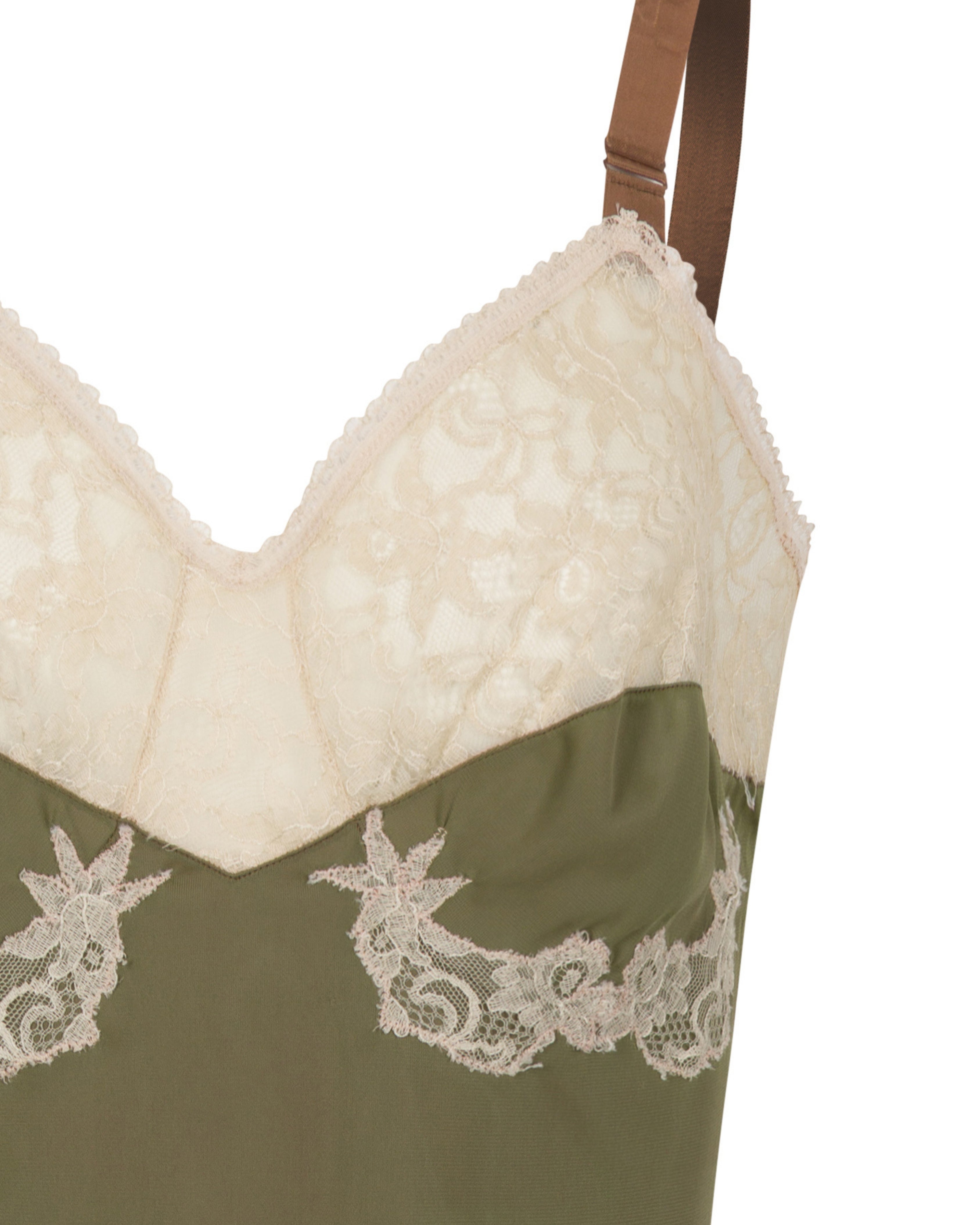 c. 1940s Olive Green Lace Slip Dress