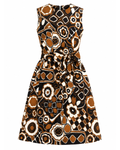1960/70s Lanz Original Brown, Black, and White Floral Mini Dress