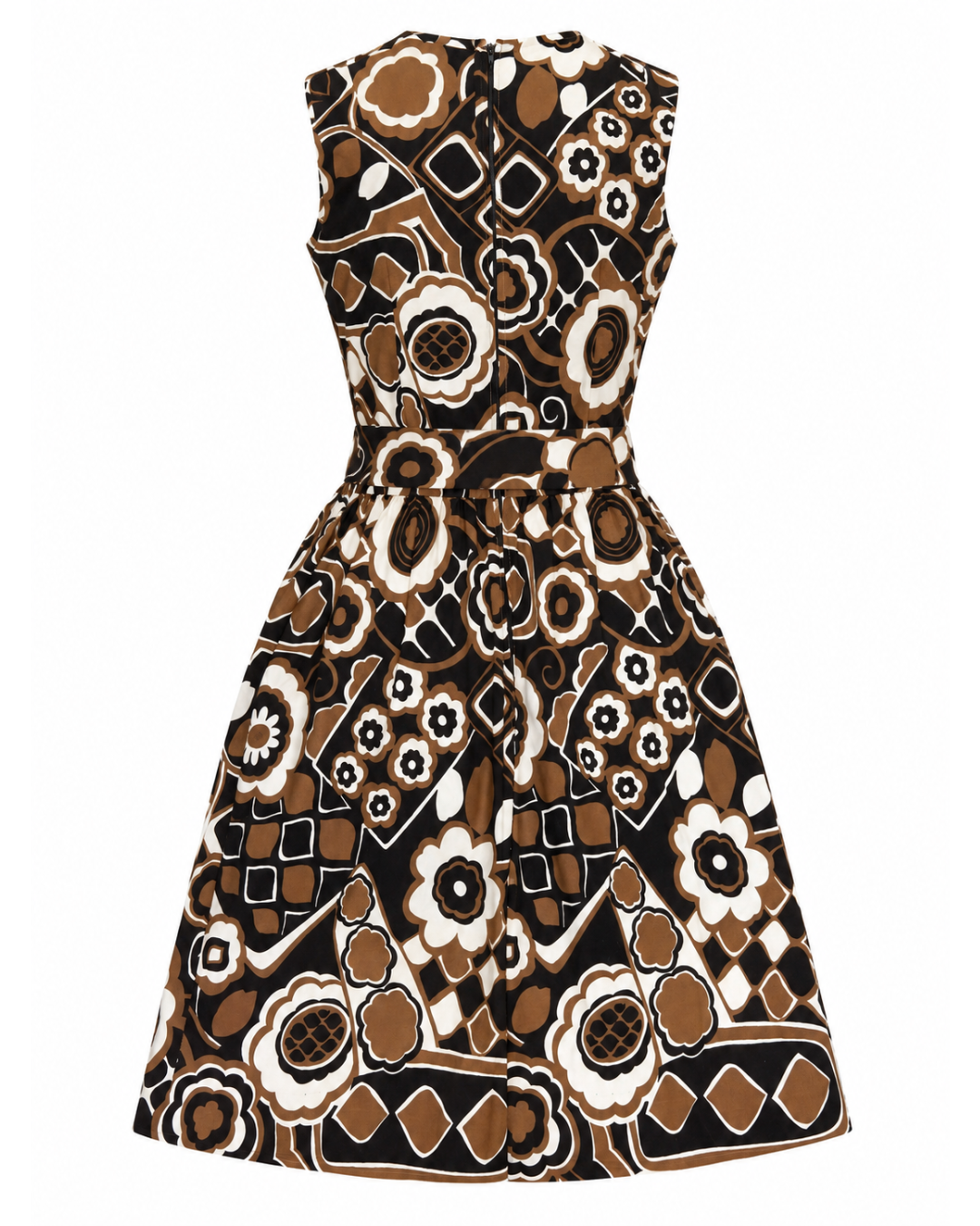 1960/70s Lanz Original Brown, Black, and White Floral Mini Dress