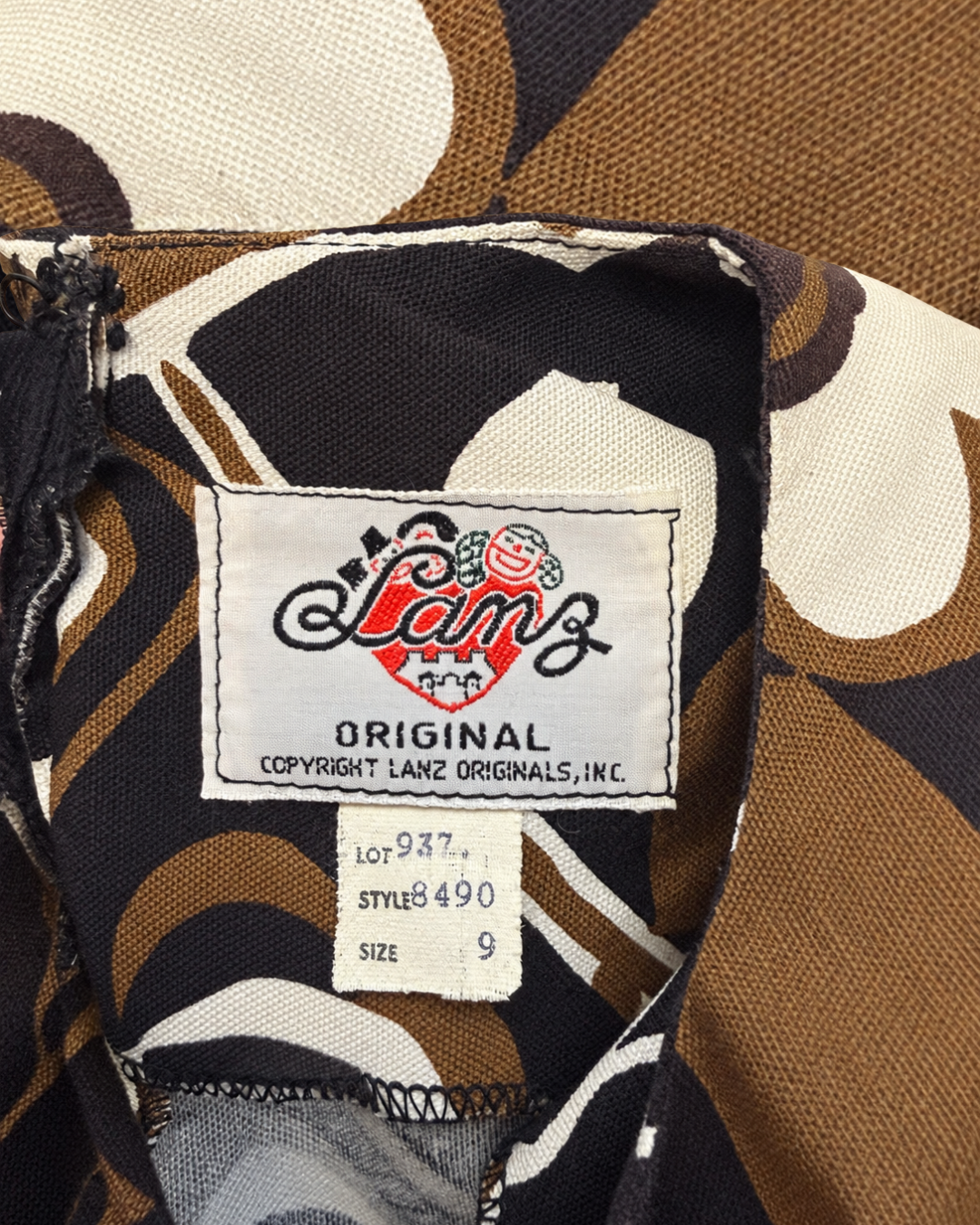 1960/70s Lanz Original Brown, Black, and White Floral Mini Dress