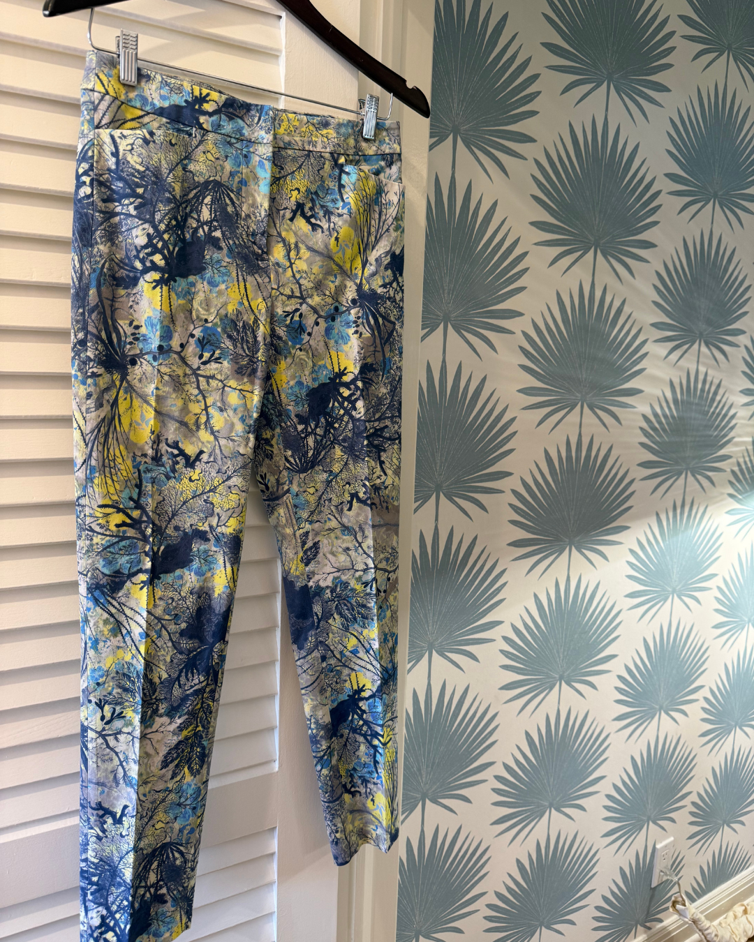 2010s Erdem Blue and Yellow Floral Pants