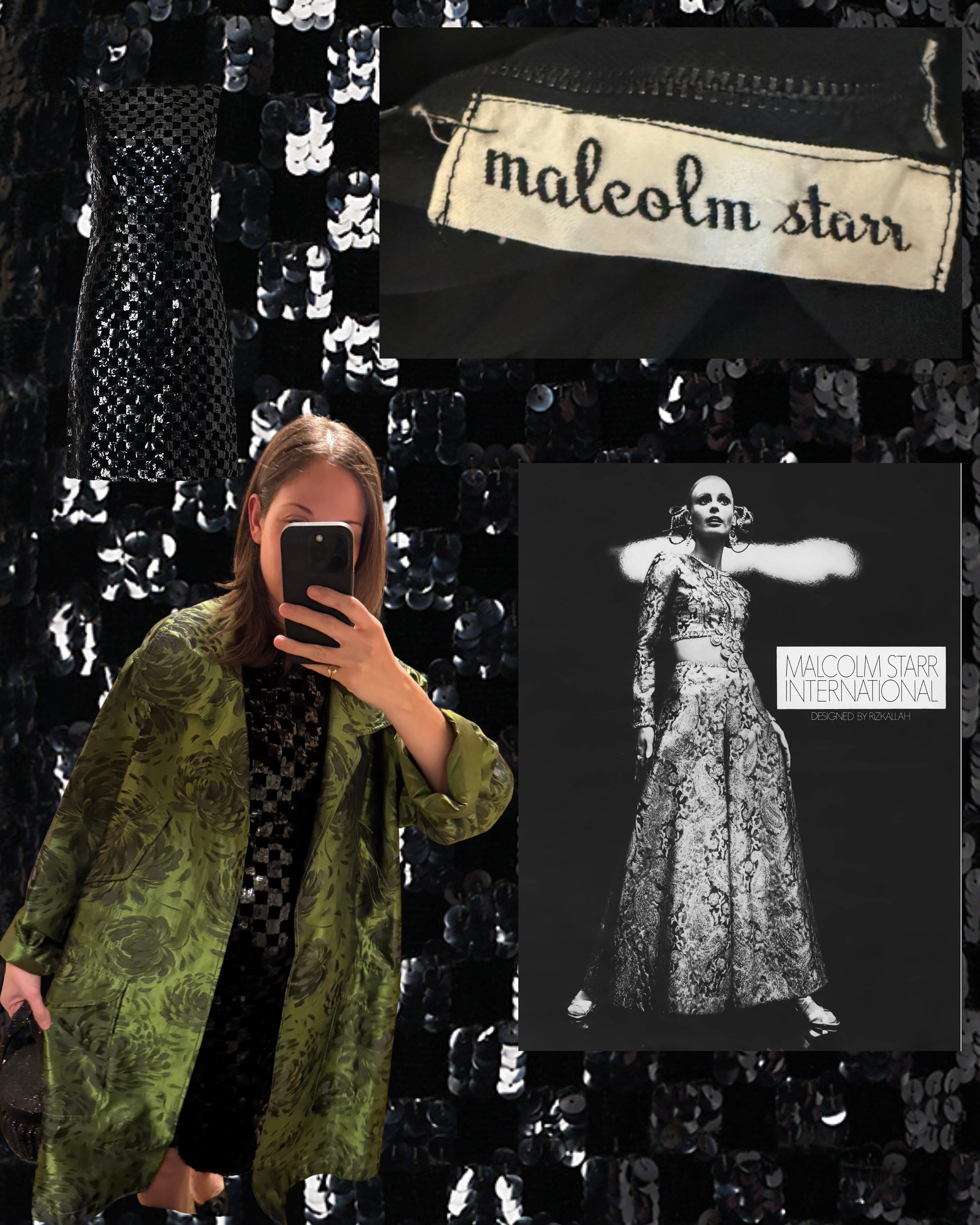 1960s Malcolm Starr Black Sequin Checker Dress
