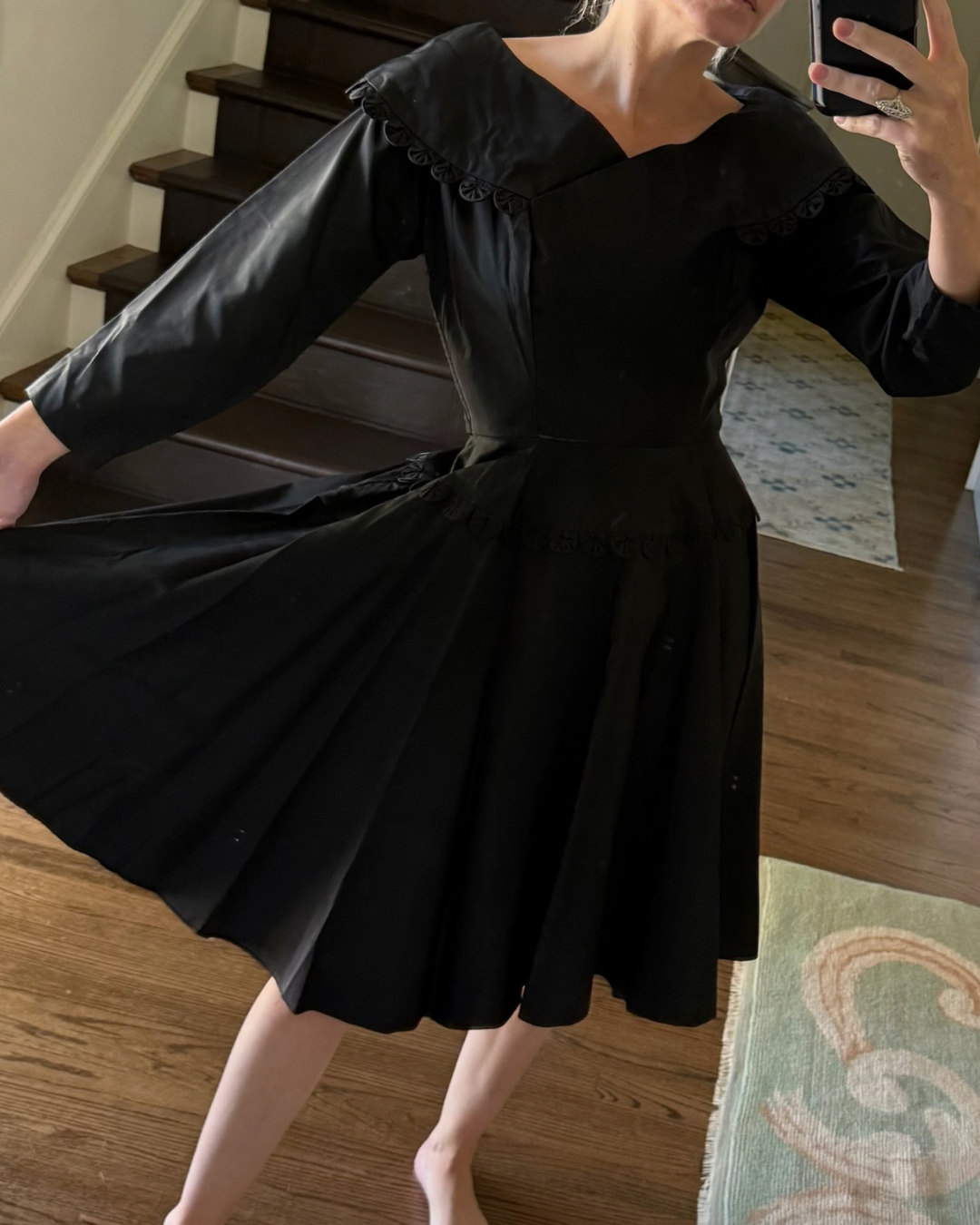1950s Black A-Line Knee-Length Dress