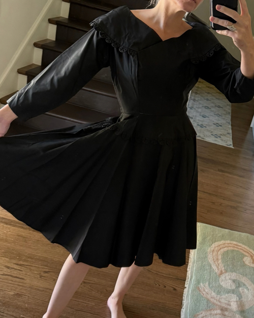 1950s Black A-Line Knee-Length Dress
