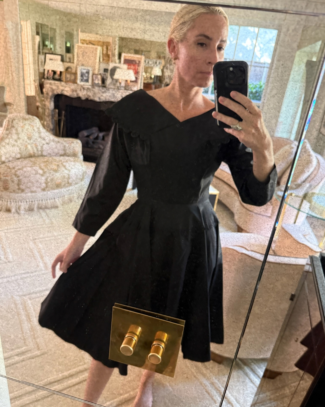 1950s Black A-Line Knee-Length Dress