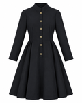 1970s/80s Geoffrey Beene Black A-Line Long Sleeve Dress with "B" Accent Buttons