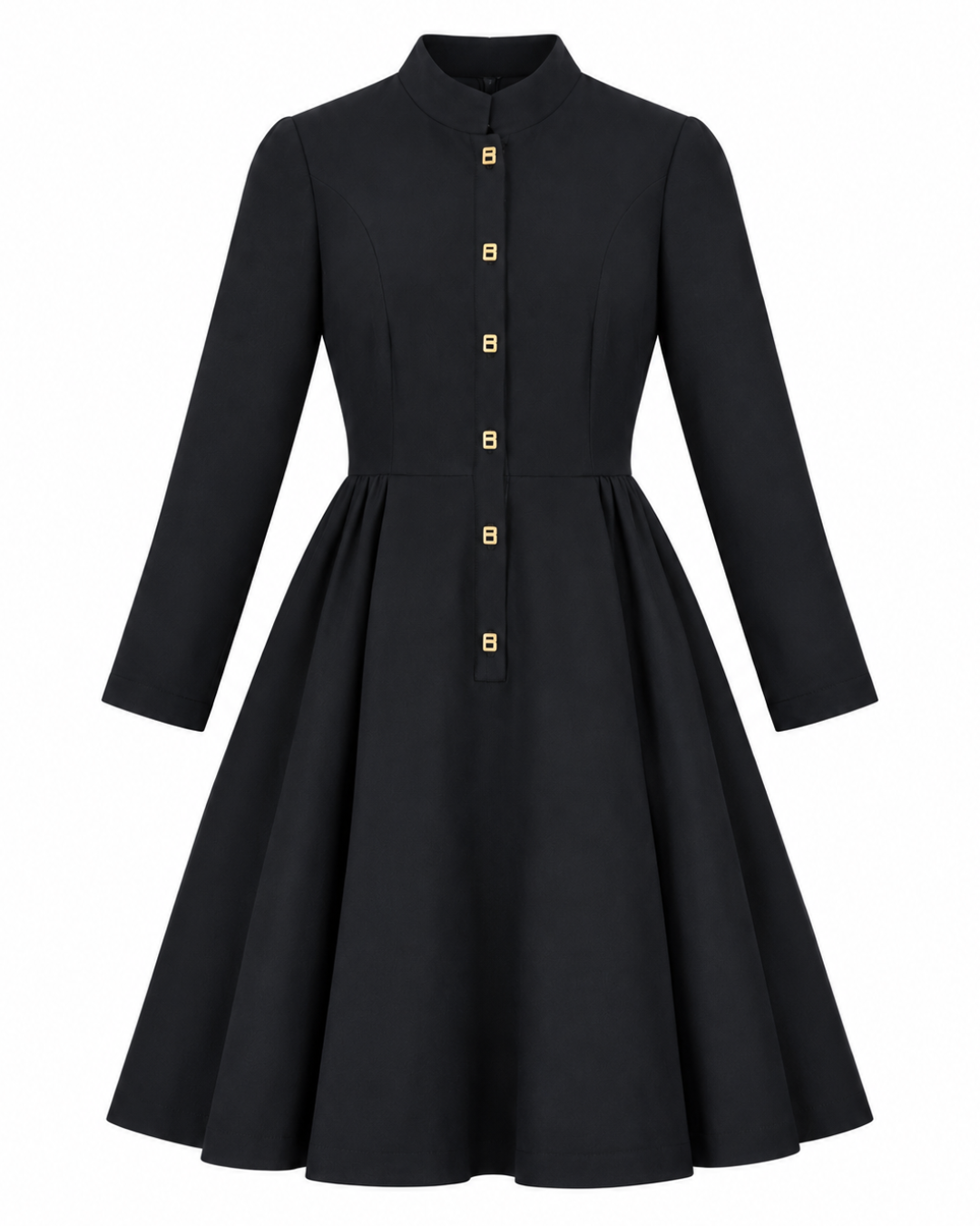1970s/80s Geoffrey Beene Black A-Line Long Sleeve Dress with "B" Accent Buttons