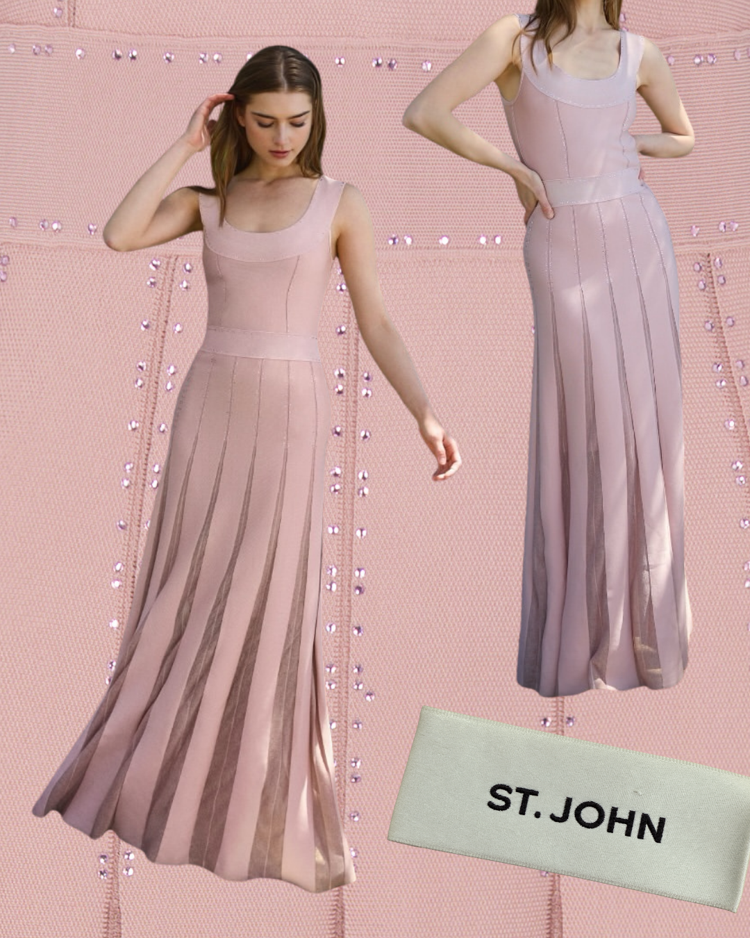 Fall 2025 St. John Pink Knit Maxi Dress