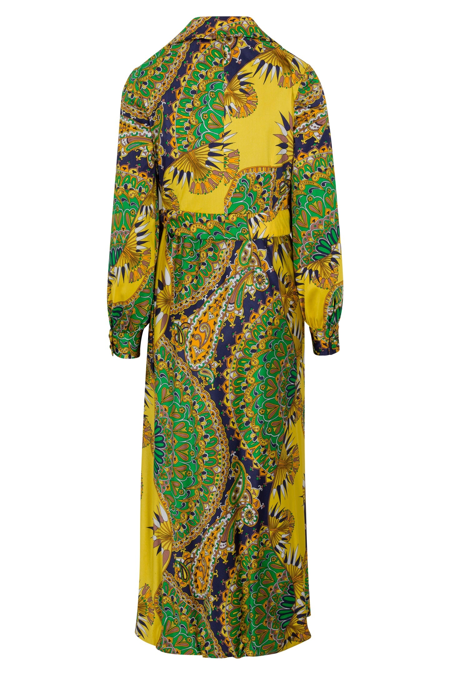 ’70s Yellow and Green Paisley Wrap Dress