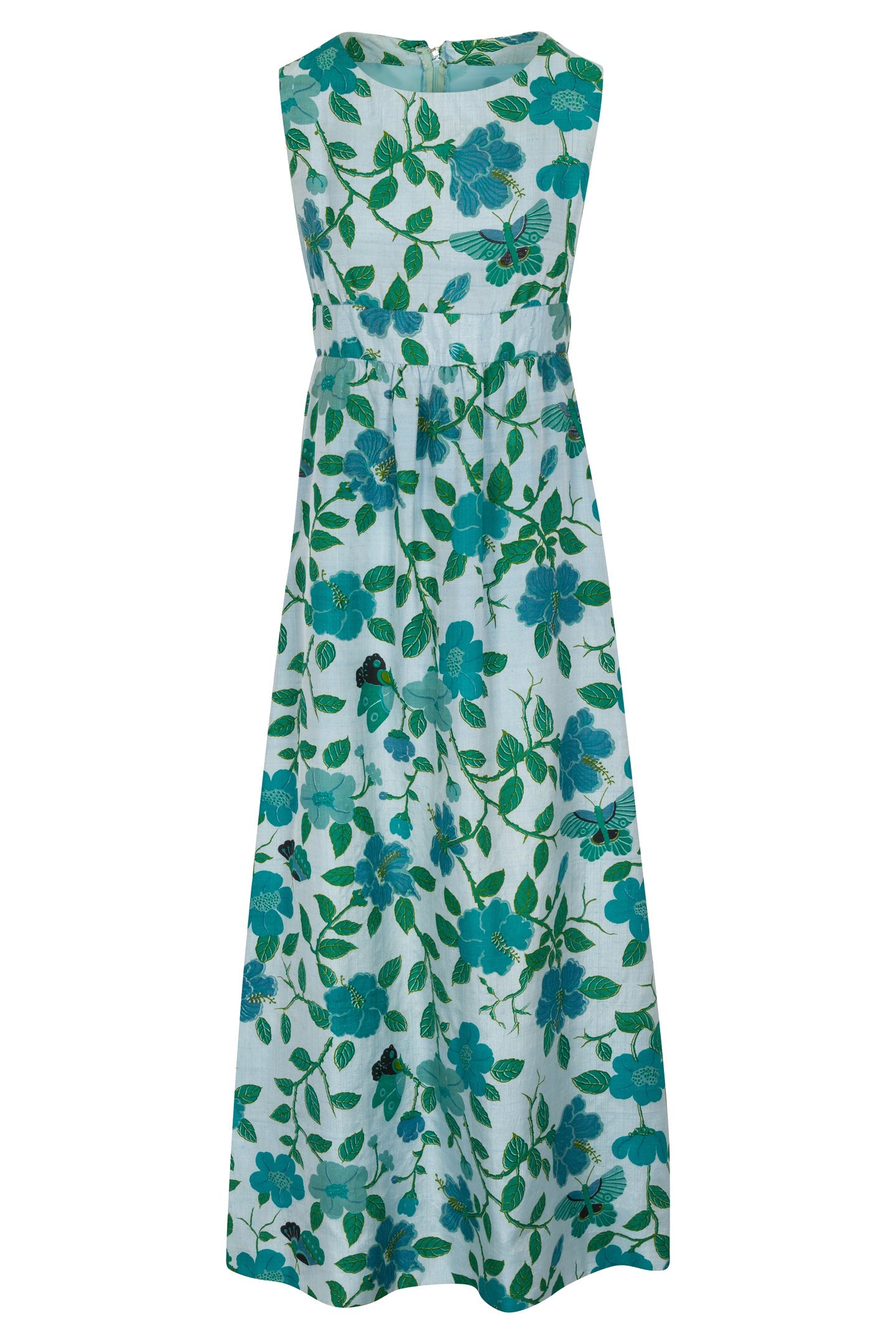 ’60s Blue Floral Sleeveless Maxi Dress