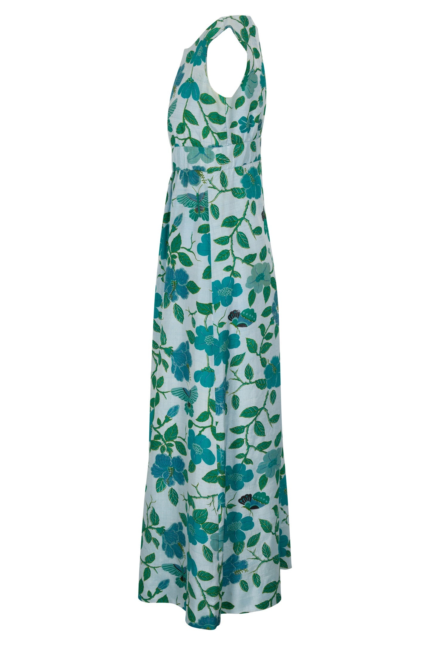 ’60s Blue Floral Sleeveless Maxi Dress