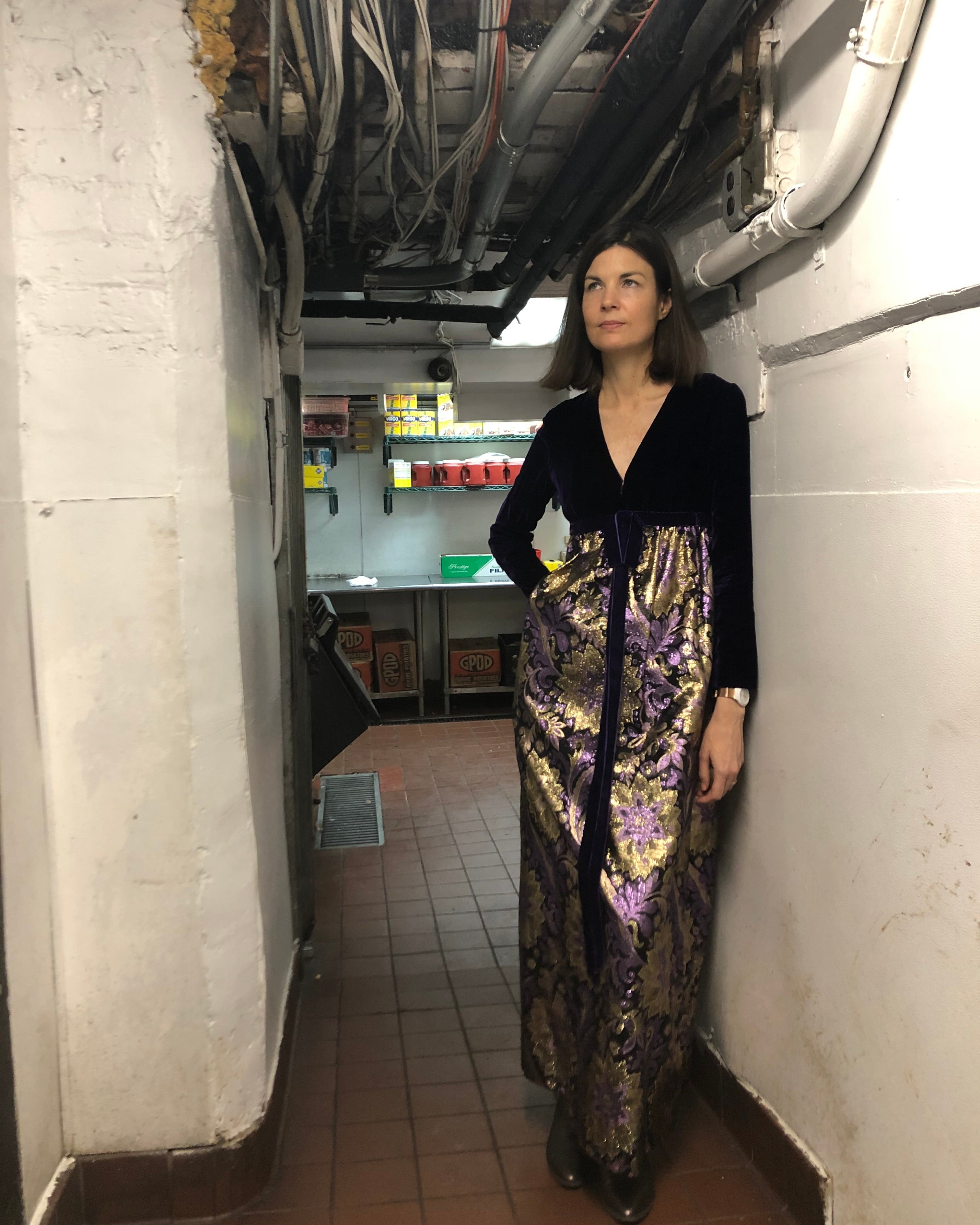 1960s Tina Leser Original Purple Velvet and Brocade Dress