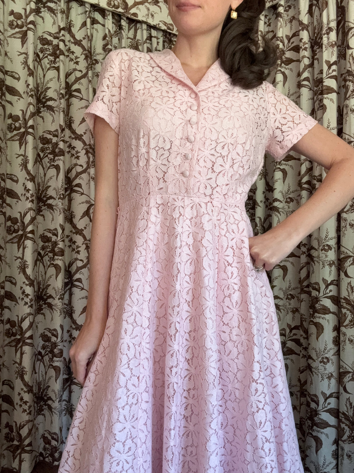1950s Nelly Don Pink Lace A-Line Midi Dress Set