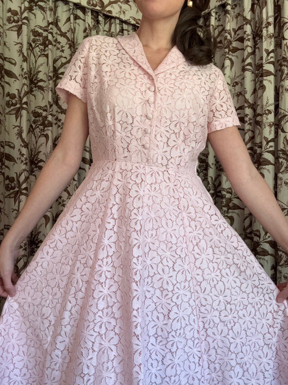 1950s Nelly Don Pink Lace A-Line Midi Dress Set