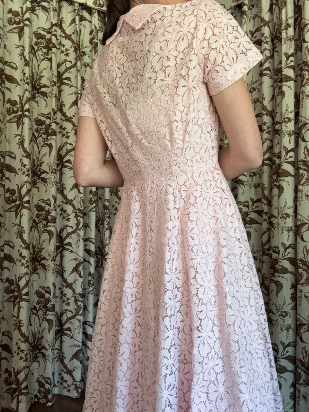 1950s Nelly Don Pink Lace A-Line Midi Dress Set