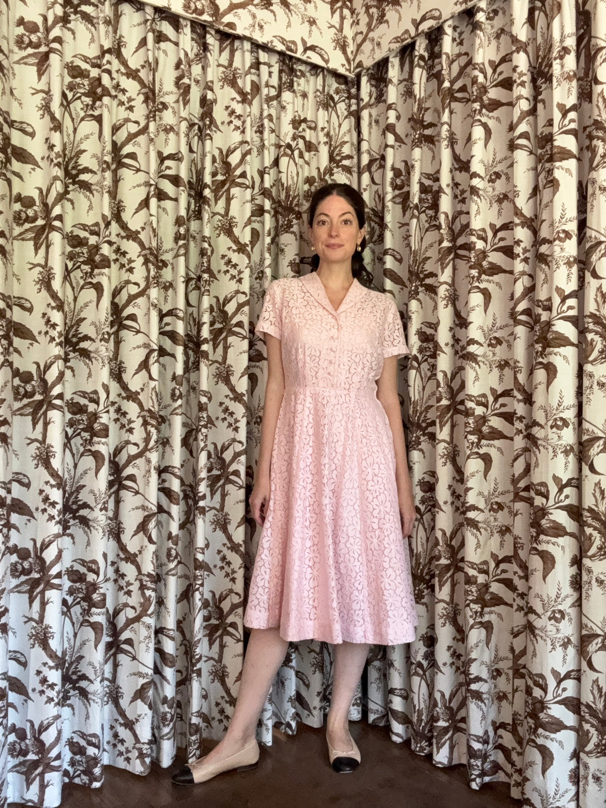 1950s Nelly Don Pink Lace A-Line Midi Dress Set