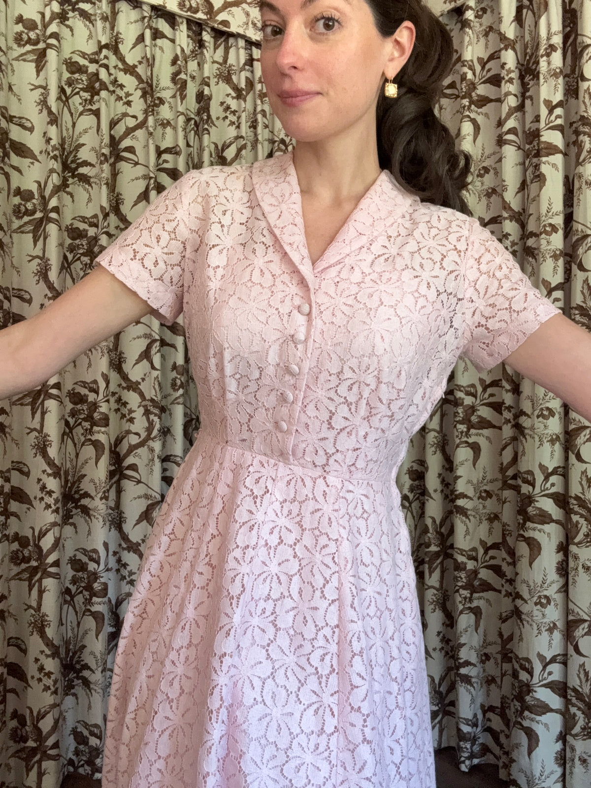 1950s Nelly Don Pink Lace A-Line Midi Dress Set