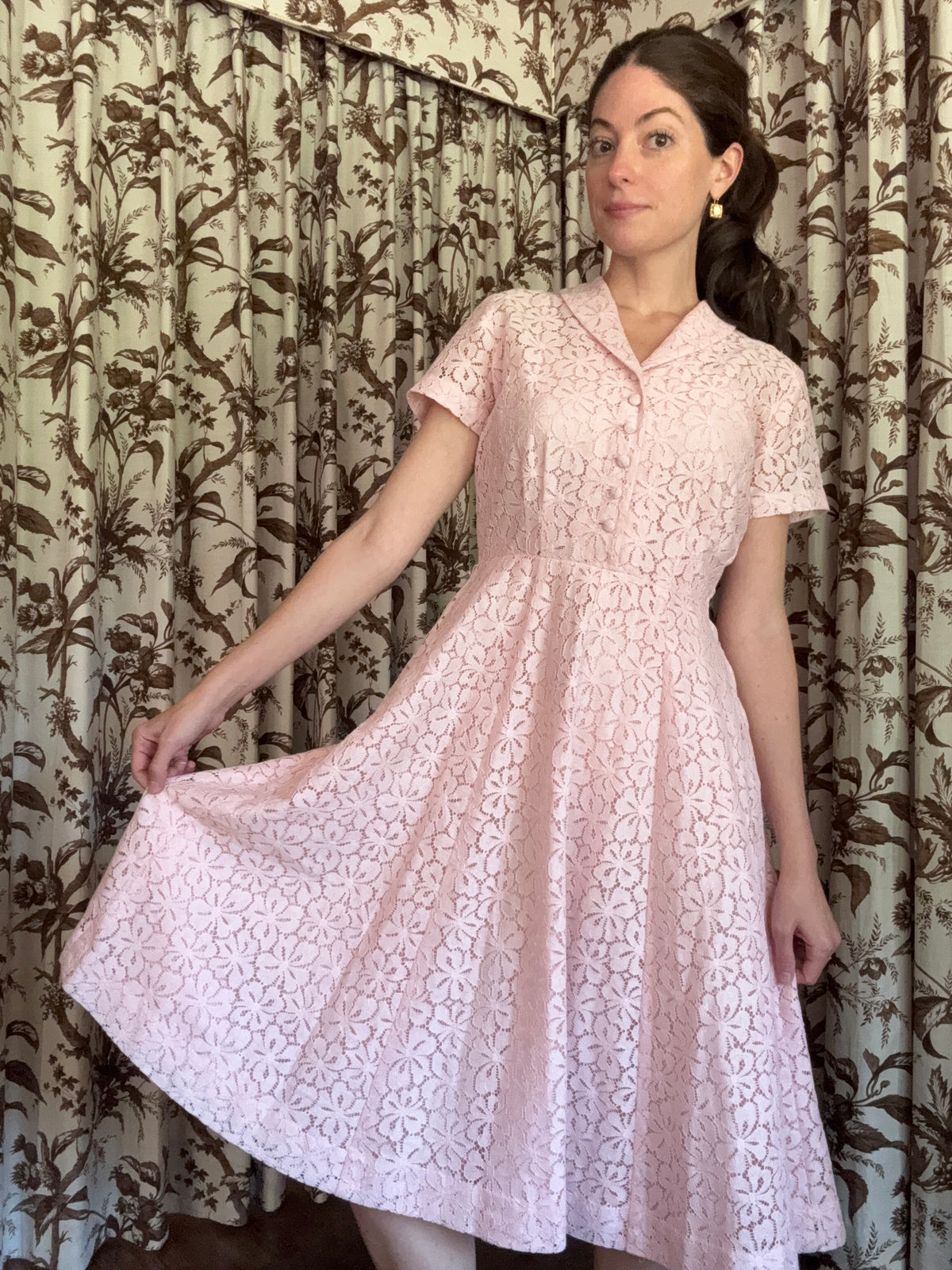 1950s Nelly Don Pink Lace A-Line Midi Dress Set