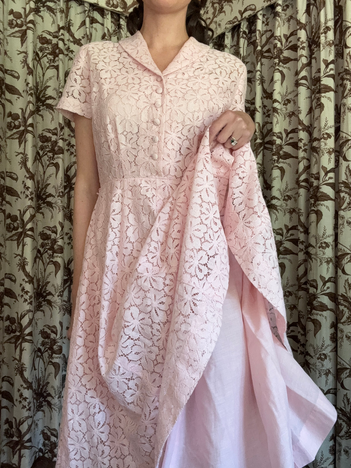 1950s Nelly Don Pink Lace A-Line Midi Dress Set