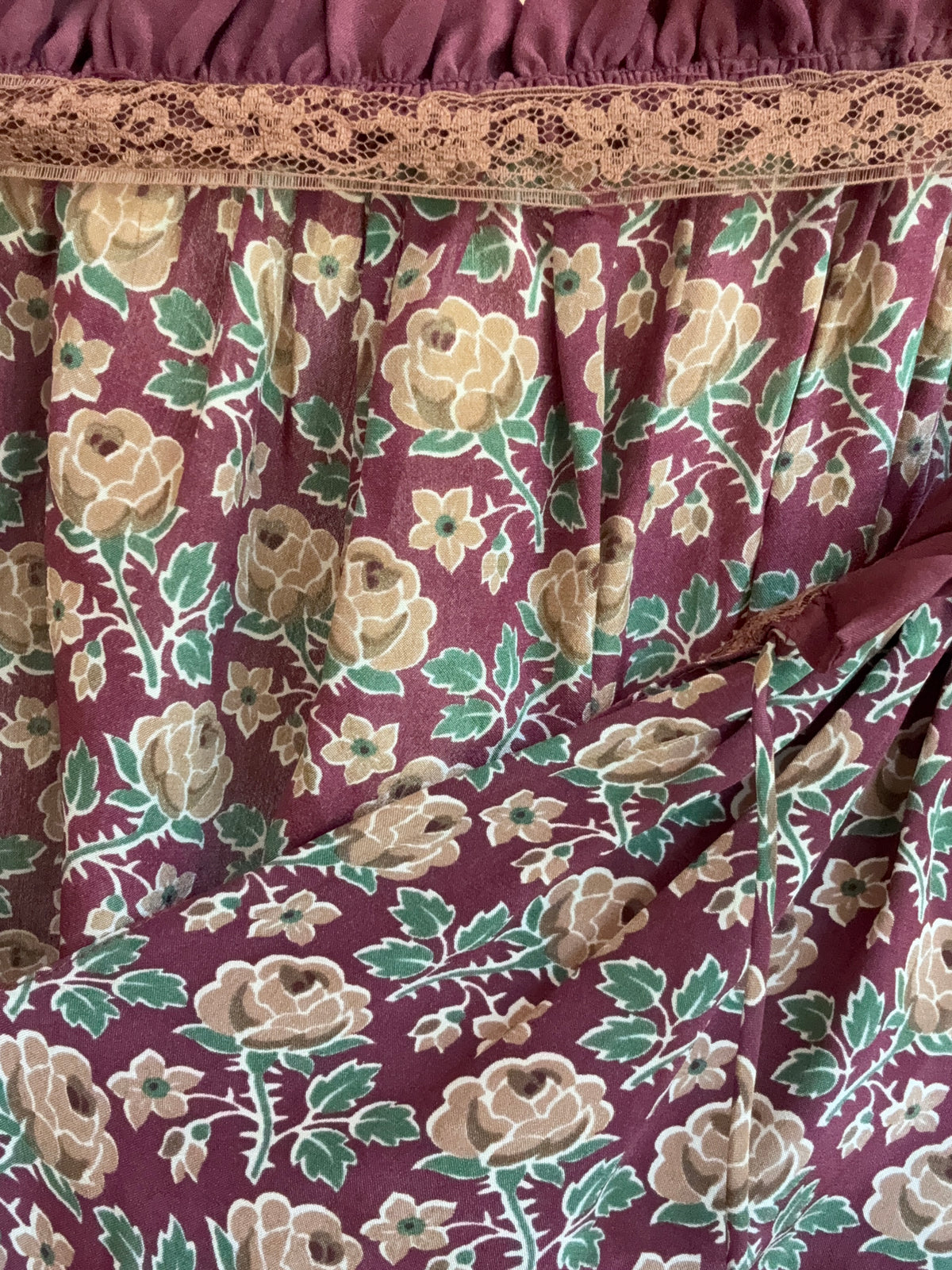 1970s Burgundy Floral Dress