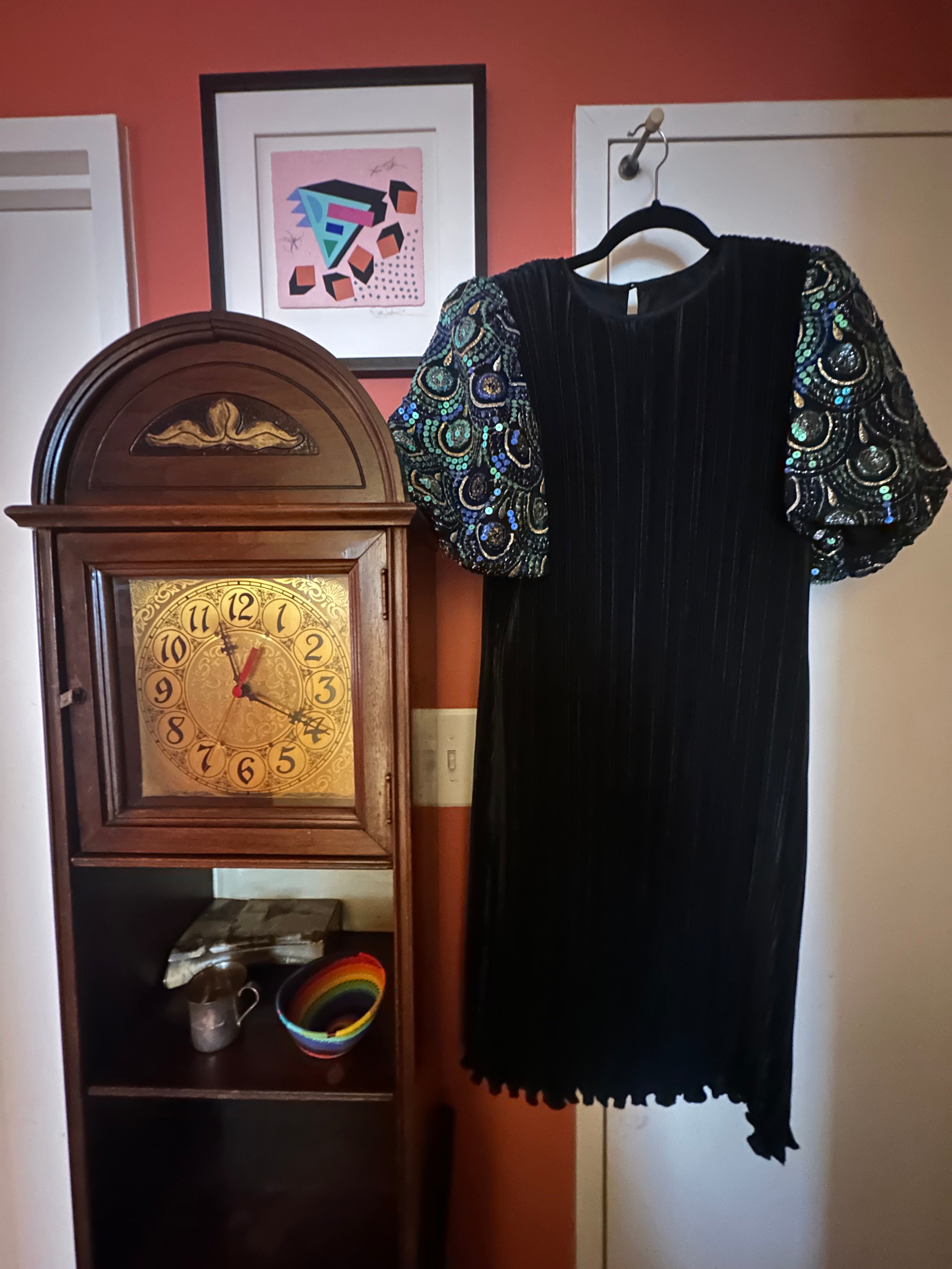 1980s Cattiva Pleated Dress With Sequin Sleeves