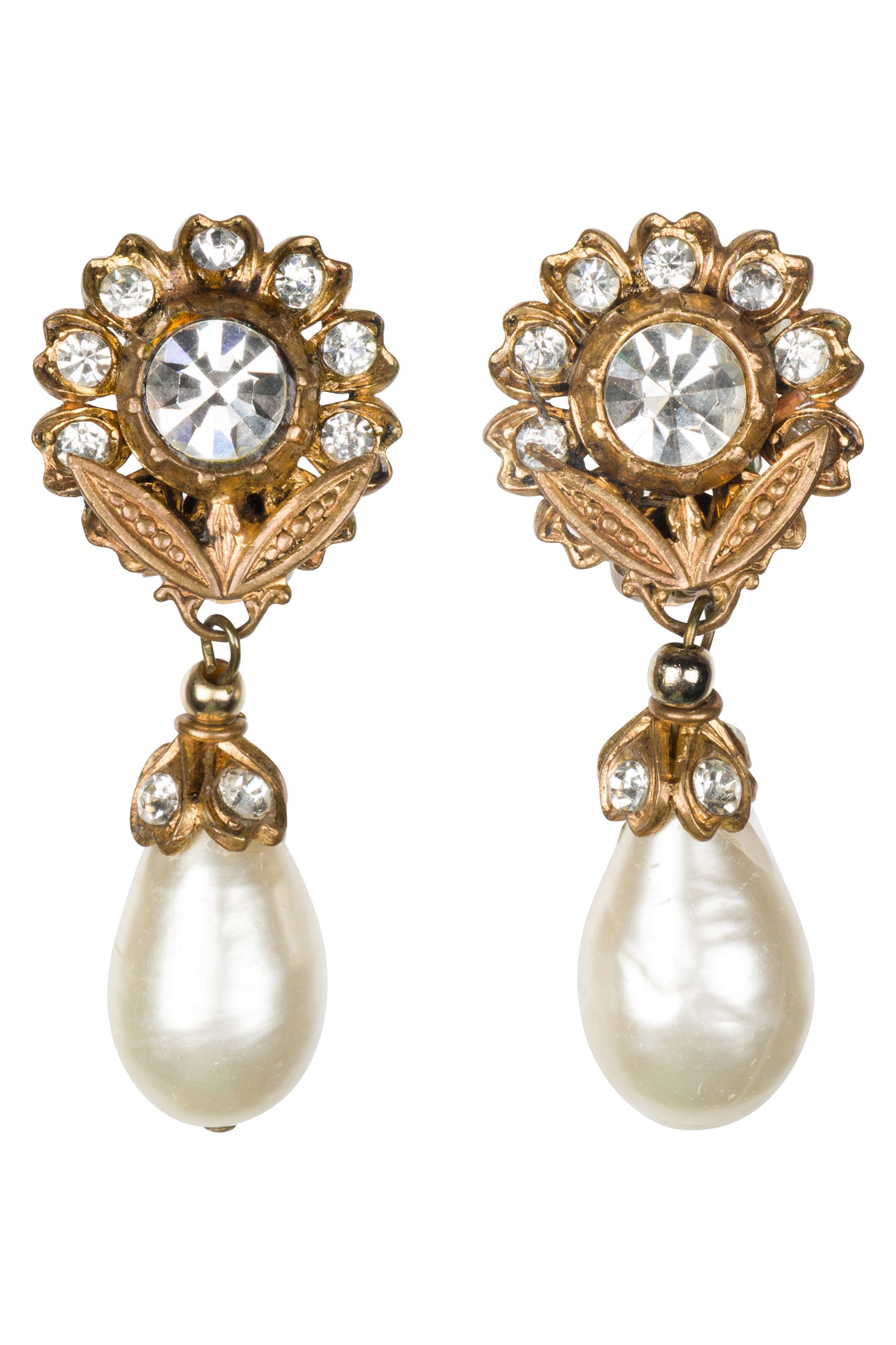1983 Chanel Gold Tone Pearl Drop Earrings