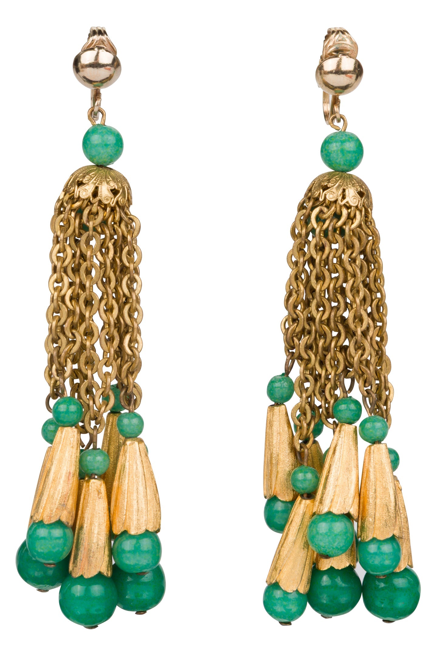 Mid-Late 20th-Century Jade and Gold Tassel Earrings