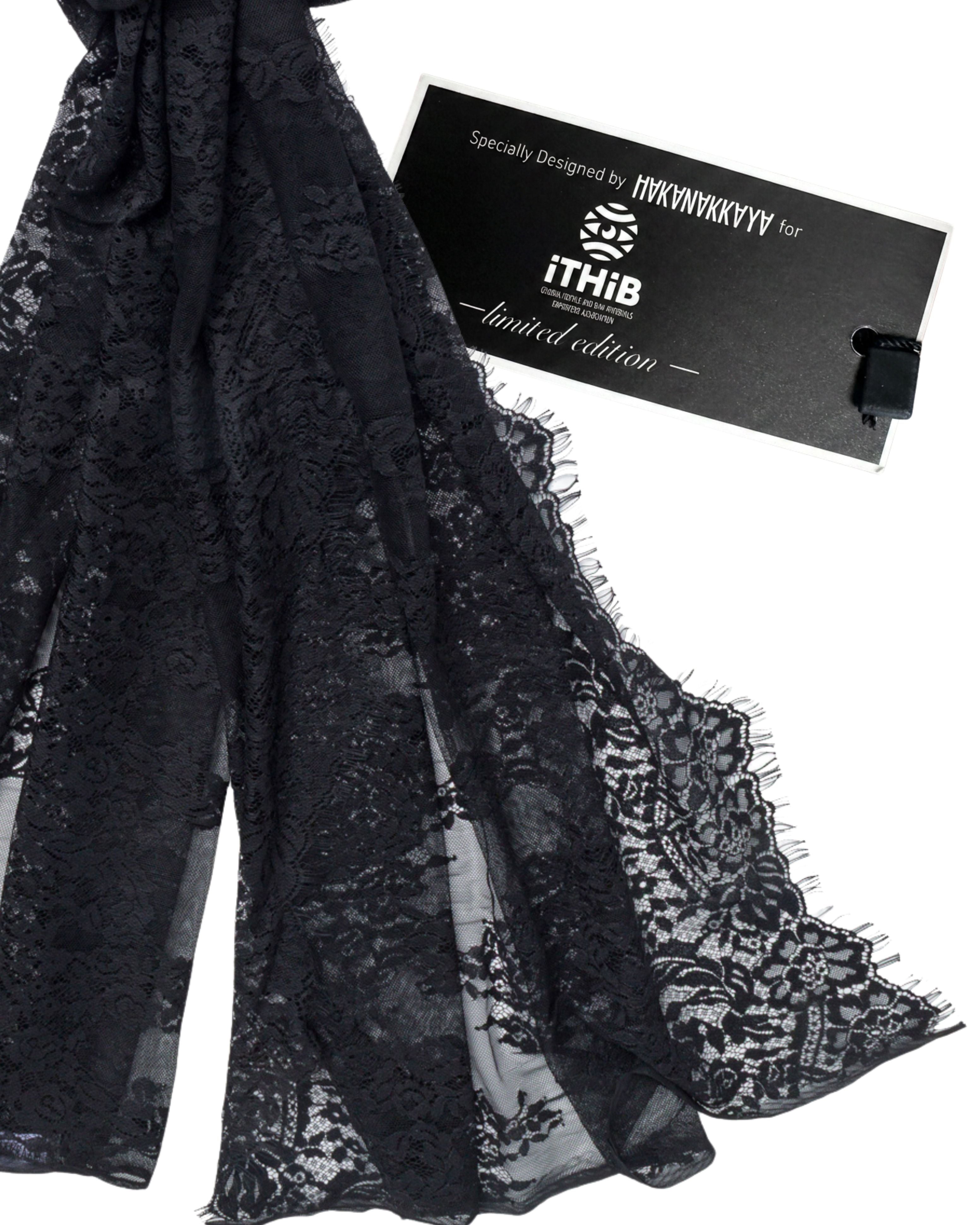 2020s Hakan Akkaya Black Lace Scarf
