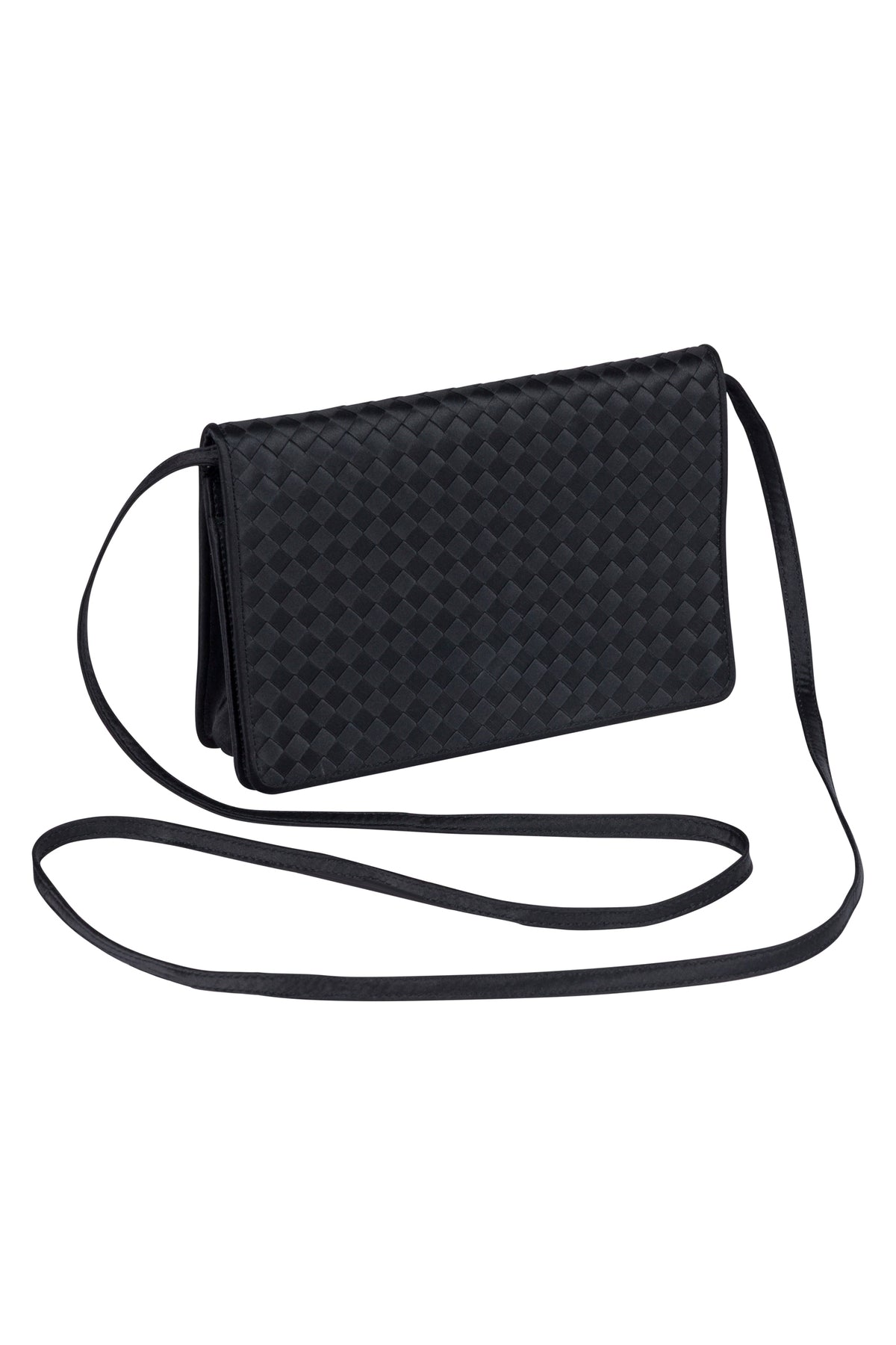 1990s/2000s Bottega Veneta Black Woven Satin Crossbody Bag