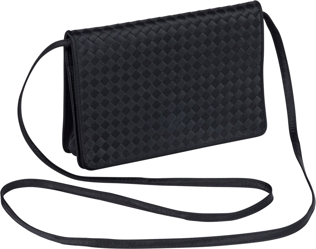 1990s/2000s Bottega Veneta Black Woven Satin Crossbody Bag