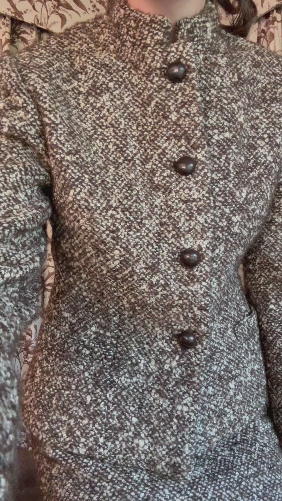 1950s Janet Sloane Brown and White Tweed Suit Set