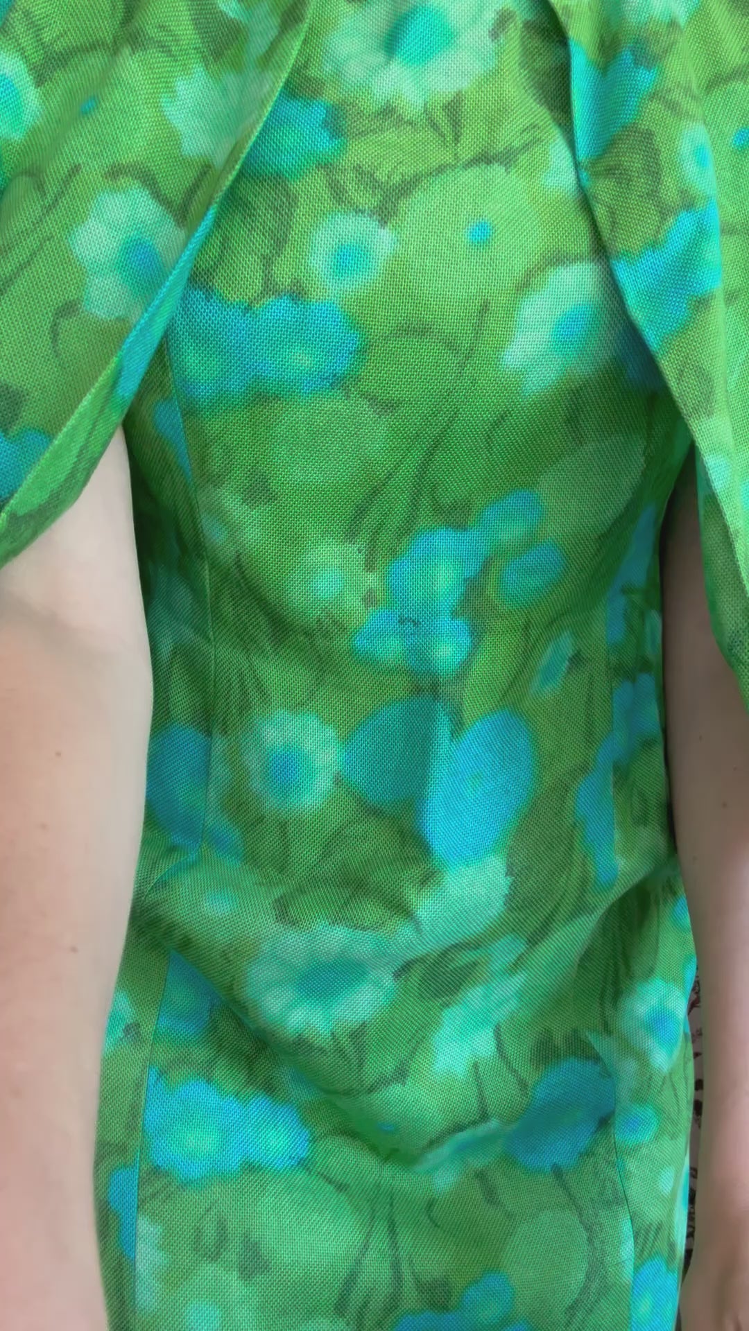 1960s Blue and Green Floral Dress and Jacket Set
