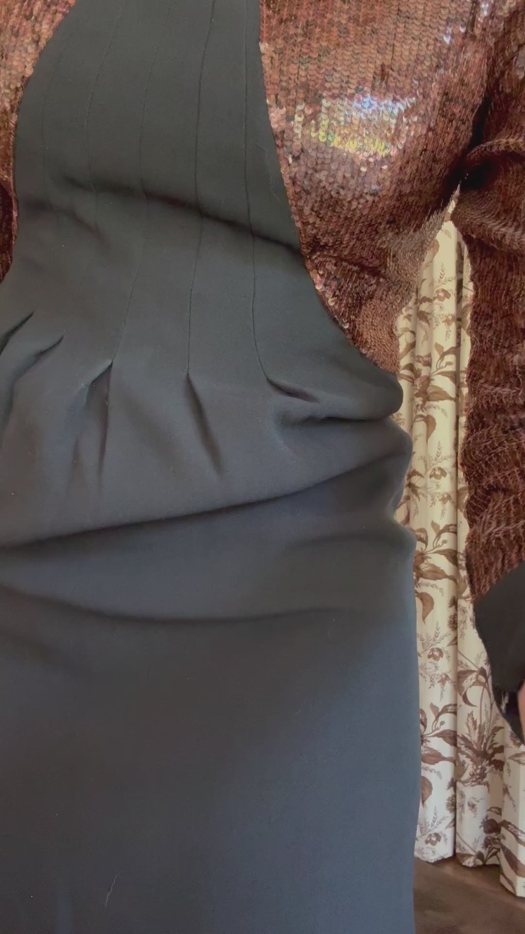 1980s Geoffrey Beene Black and Brown Sequin Mini Dress