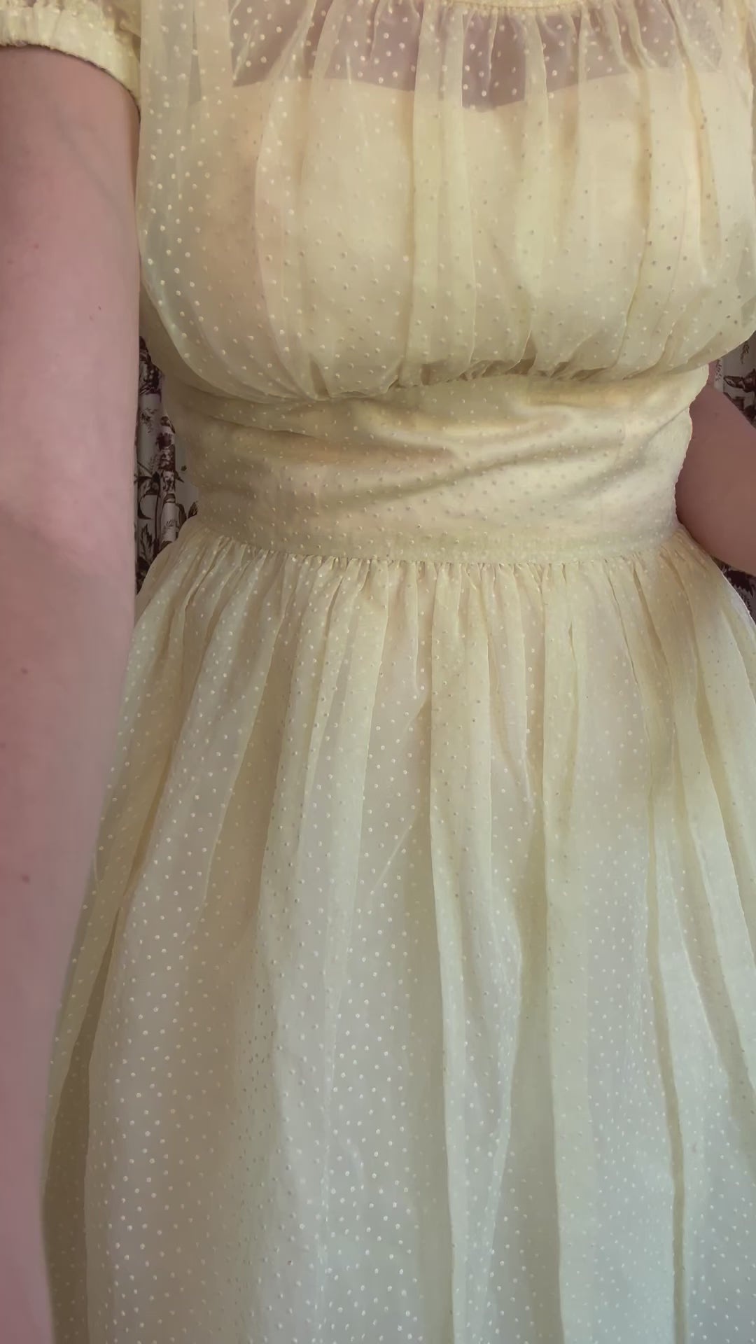 1950s/60s Sheer Yellow Polka Dot Midi Dress